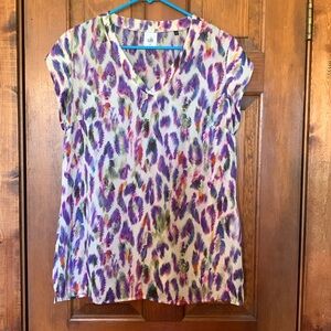 CAbi Plume Feather Print short/cap sleeve Blouse #5027 Size M EUC